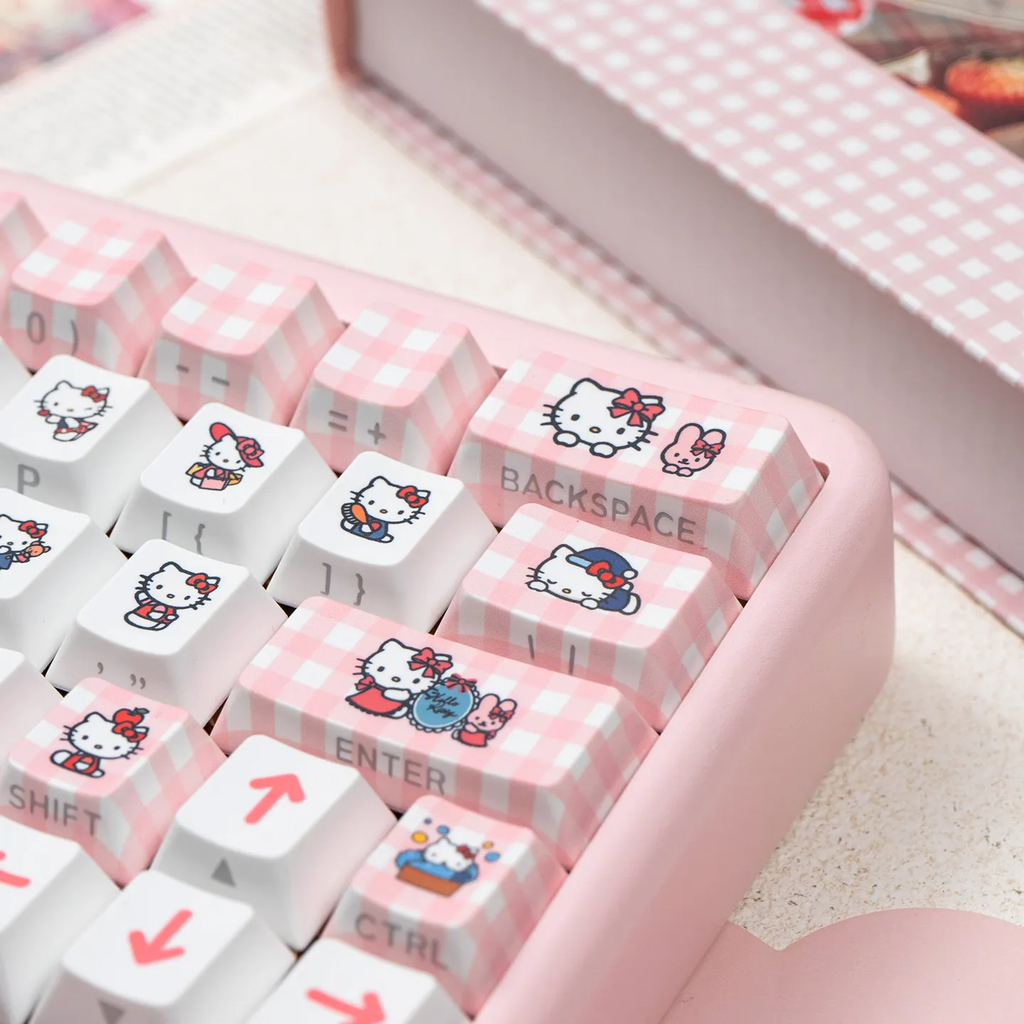 

Cartoon Anime Cute Hello Kitty Cherry Profile PBT Keycaps for Cherry MX Switches Mechanical Gamer Keyboard 61/68/87/104/108