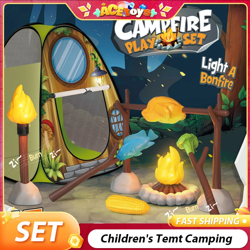 Modelo de Camping Temt para niños, juego de rol seguro para interiores y exteriores con sonido y juguetes, juego en casa, juguetes divertidos y seguros para exteriores para niños