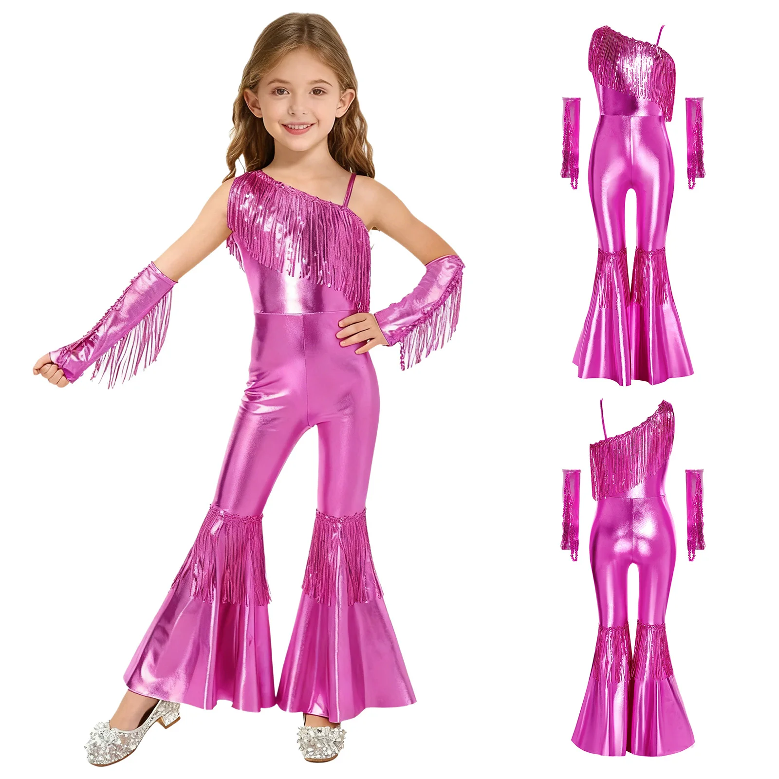 الأطفال الفتيات هالوين كرنفال لامع الجاز ديسكو الرقص الهبي راعية البقر زي الترتر شرابات مضيئة بذلة مع قفازات