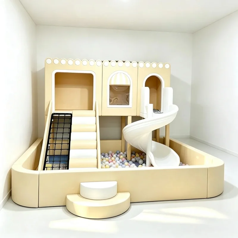 Indoor Custom Compact Soft Play Equipment Castle Playhouse Kids Climber Crawl Spiral Slide for Child Care Center Party Cafe
