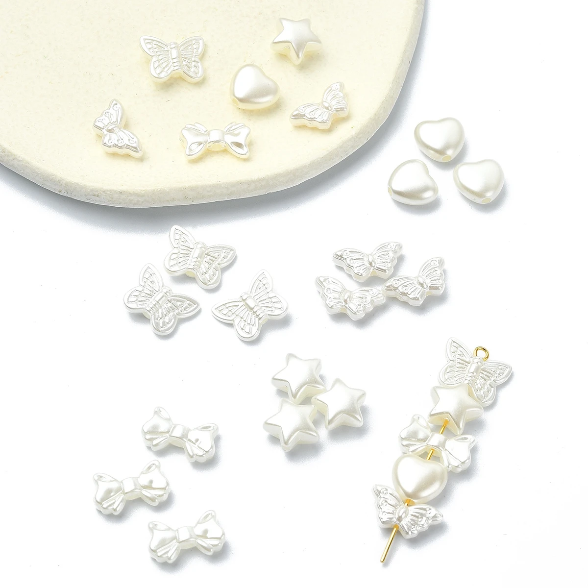 

Примерно 200 шт., бусины из АБС-пластика в форме сердца, бабочки, звезд, искусственные жемчужные бусины, фотоэлемент для изготовления комплекта