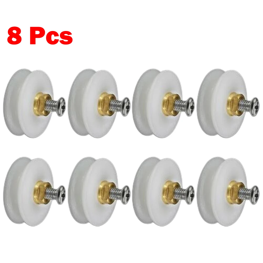 8 Pcs 22.5mm Shower Room Pulley White Bathroom Sliding Glass Door Wheels Nylon Copper Roller Shower Door Rollers With Screws