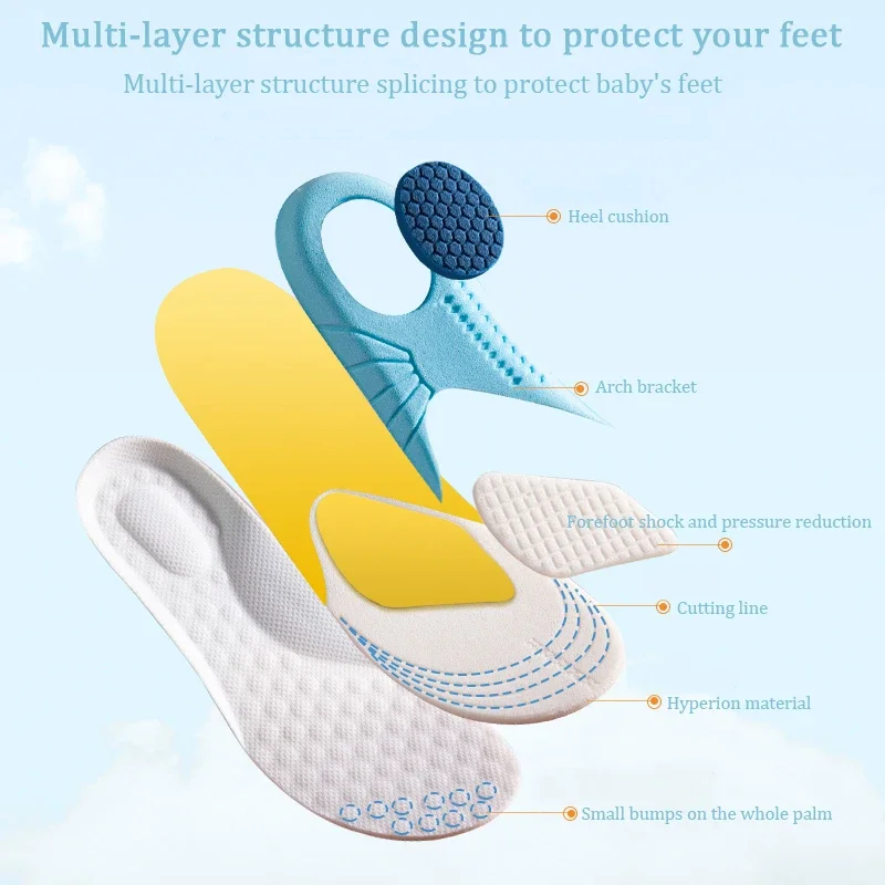 1Pair children's sports memory foam sports insole arch support orthopedic comfortable breathable pad children's sole can be cut