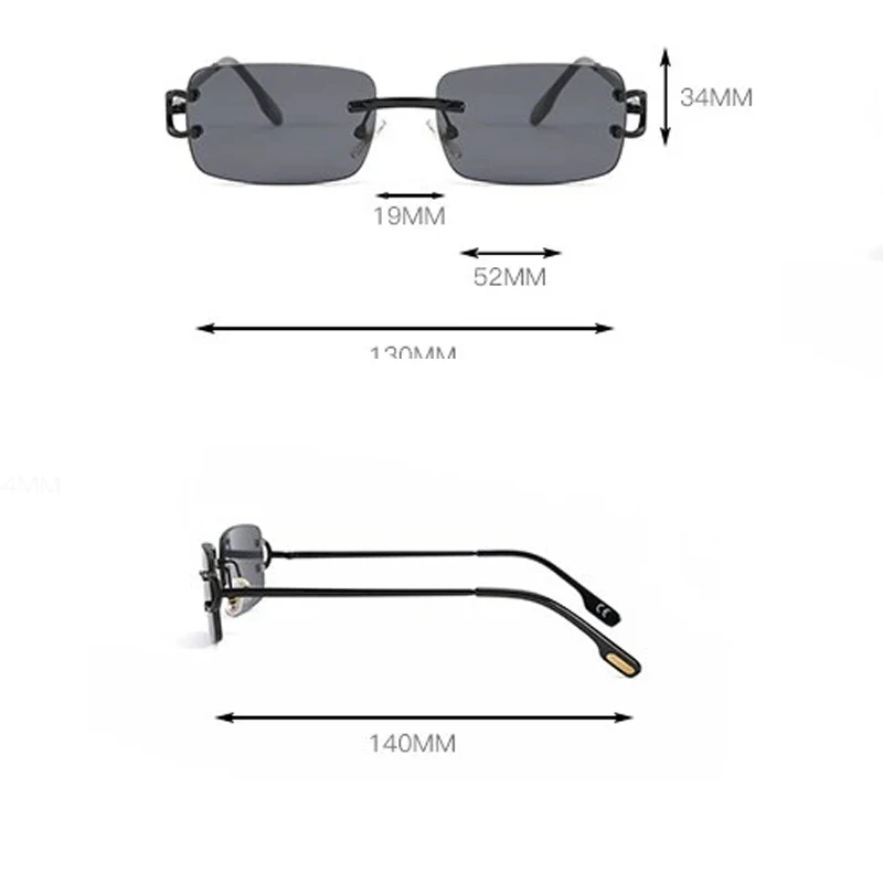 Raute Metall rahmenlose Sonnenbrille Männer rechteckigen kleinen Rahmen Sonnenbrille Frauen Mode Einkaufen Reise Party Brillen – Detail 13