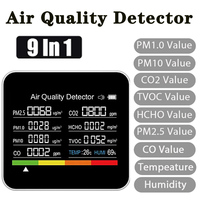 9 In 1 Air Quality Monitor CO2 Meter CO TVOC HCHO PM2.5 PM1.0 PM10 Temperature And Humidity Measurement Carbon Dioxide Detector