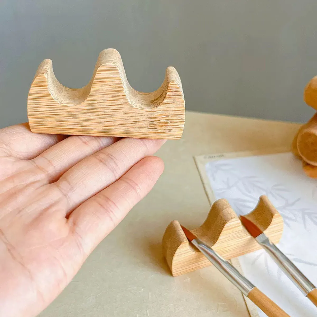 Wooden Nail Art Painting Brush Holder Manicure Brush Rack Painting Pen Rest Display Stand UV Gel Brush Shelf Nails Accessories