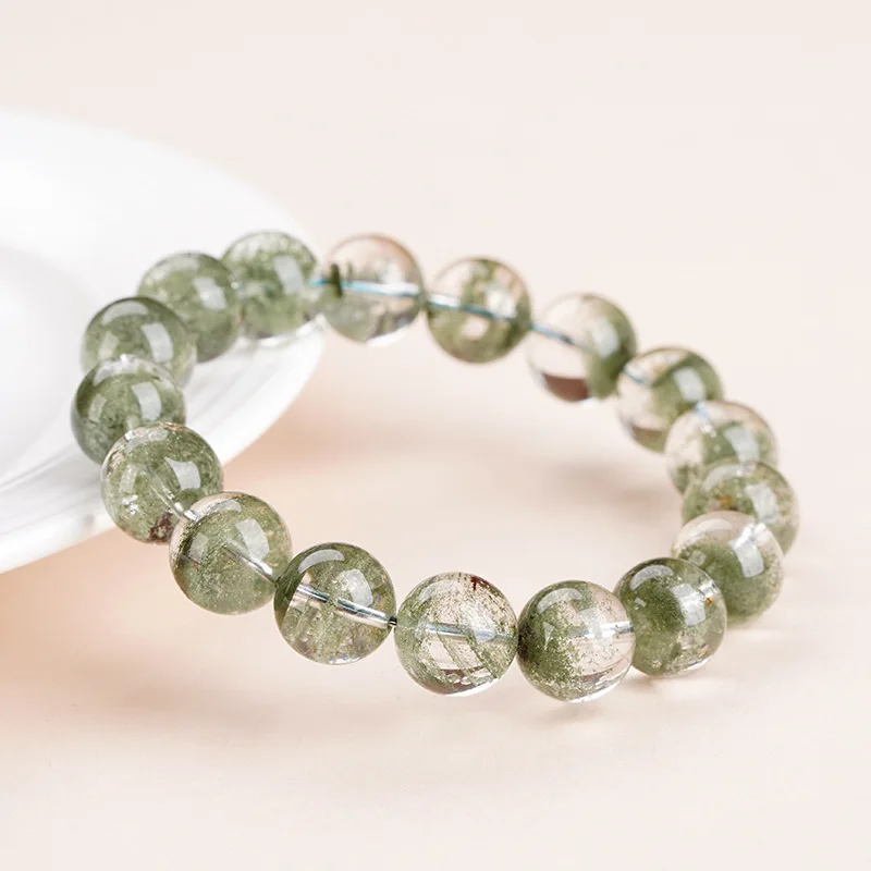 Natural Star Sand Moss Green Phantom Round Bead Bracelet, Starlight Green Phantom Crystal Beads, Healing Crystal Jewelry
