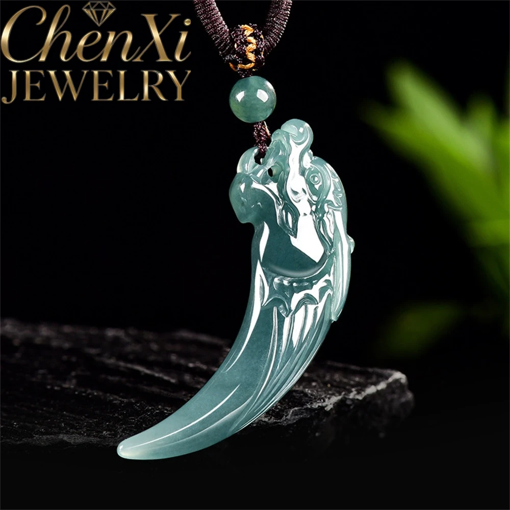 Highend Natural A-Grade Blue Water Ice-Grade Jadeite Dragon Tooth Zodiac Dragon Pendant Fine Jewelry Gift Luxury Quality Popular