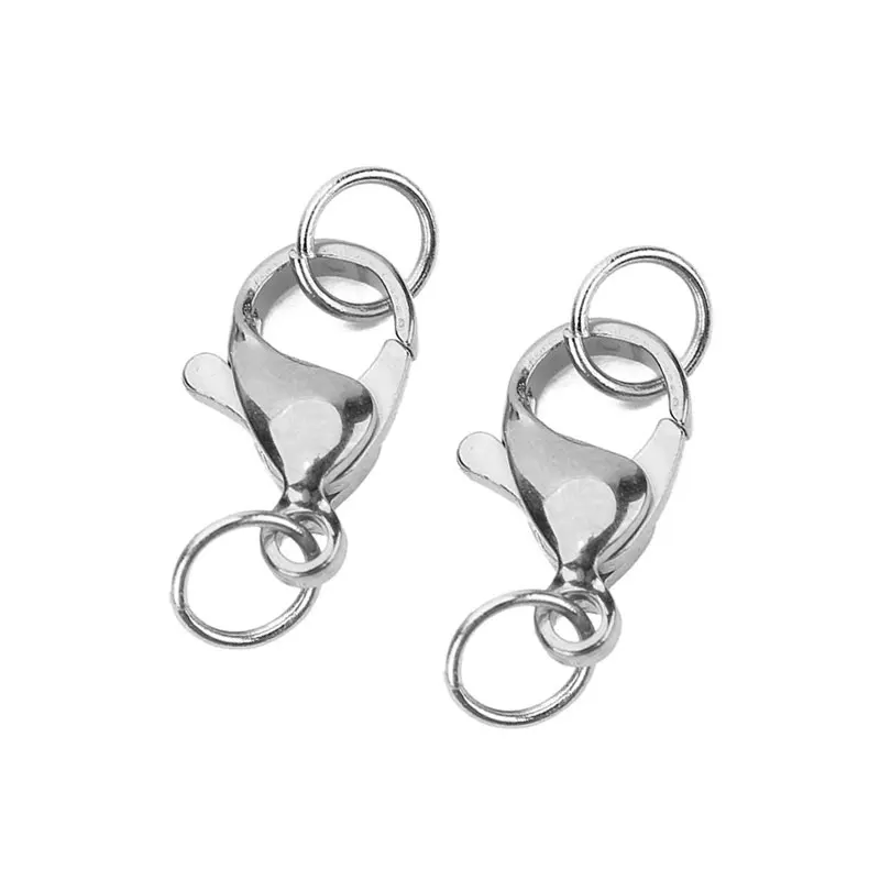 20 Sets PVD verblasst nie Edelstahl-Karabinerverschlüsse mit Biegeringen 9 10 12 14 15 mm Endhakenverbinder für die Herstellung von DIY-Schmuck