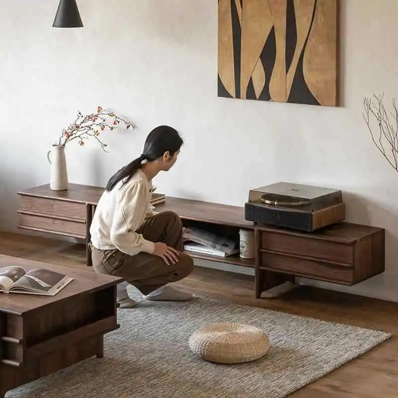 North American black walnut solid wood TV cabinet medieval glass audio-visual