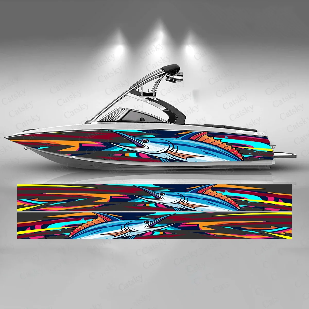 Sailfish with Colorful Geometry Dizzy Lines Boat Sticker Vinyl Ship Pontoon Deck Boat Fishing Decorative Pontoon Boats Decal