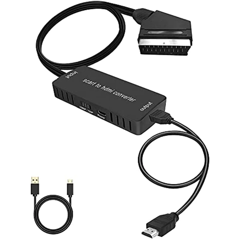 

SCART to HDMI Converter with HDMI Cable, Scart in HDMI out HD 720P/1080P Switch Video Audio Converter Adapter for HDTV Monitor