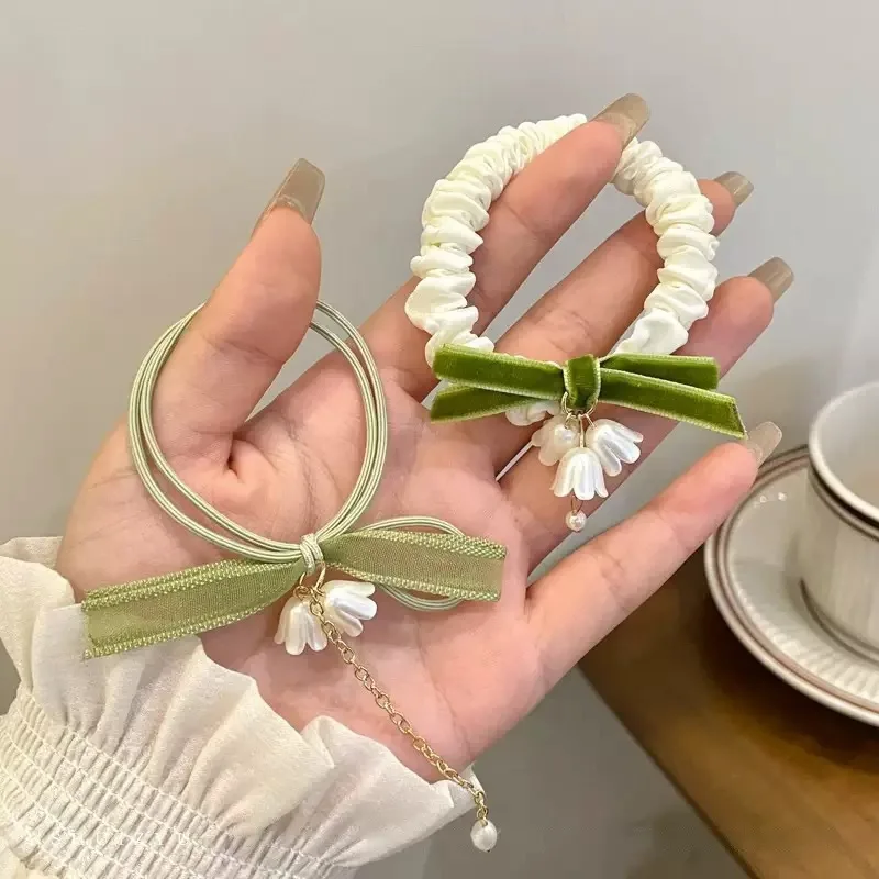 

Lily of the valley flower hair tie, forest-style tassel flower small intestine hair band, rubber band, girls' hair tie, rubber b