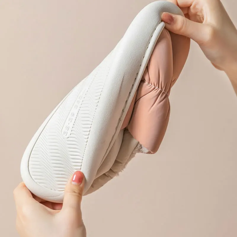 Litfun Fur Cotton Slippers For Women Men Fashion Winter Warm Plush Shoes Thick Bottom Non-slip Cozy Shoes Home Soft Cloud Slides