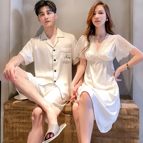 여성 플러스 사이즈 커플 새틴 실크 잠옷 세트 – 짧은 소매 상의와 반바지 포함, 편안한 홈웨어