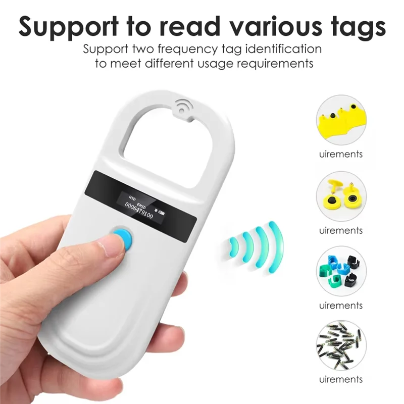 

A92Z Handheld 134.2Khz Animal RFID Reader Pet Cat Dog Micro-Type Chip Scanner FDX-B Glass Chip USB/Bluetooth Tag Reader