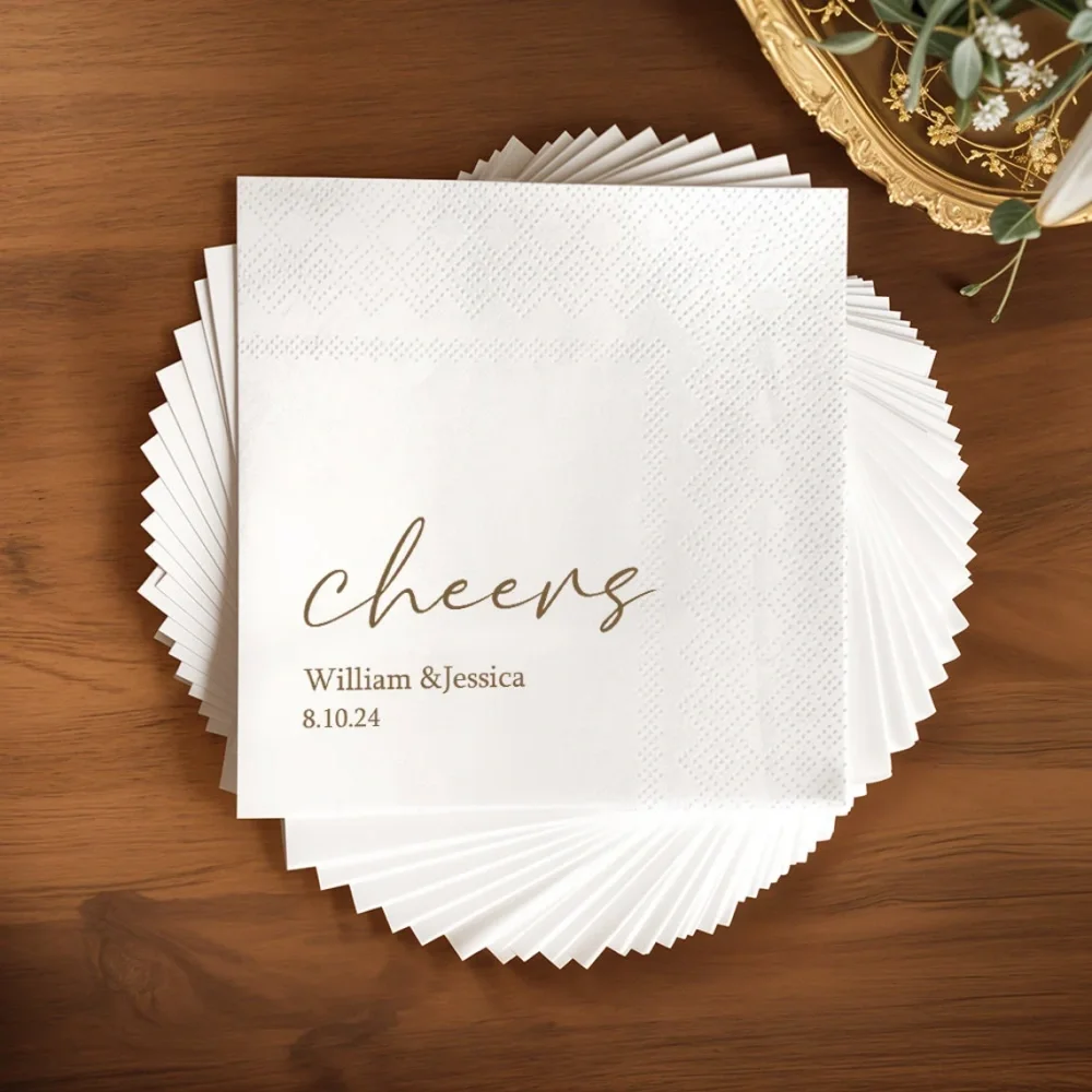 50 Cheers Custom Wedding Napkins,Cocktail Napkins,Rehearsal Dinner Napkins,Anniversary Engagement Monogram Cocktail Beverage