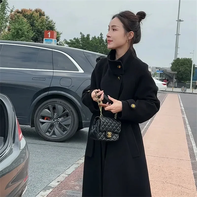 Giacche di lana monopetto da donna da ufficio 2025 Cappotti di lana 100% da donna lunghi larghi con colletto allacciato autunno e inverno