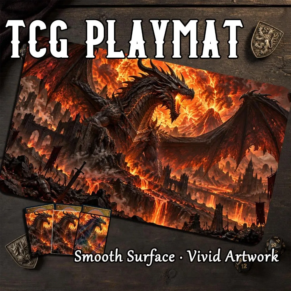 MTG Playmat, Lava Dragon Playmat, Fire Dragon TCG Gaming Mat, Volcano Fantasy Desk Mat, Card Game Mat tappetino gaming