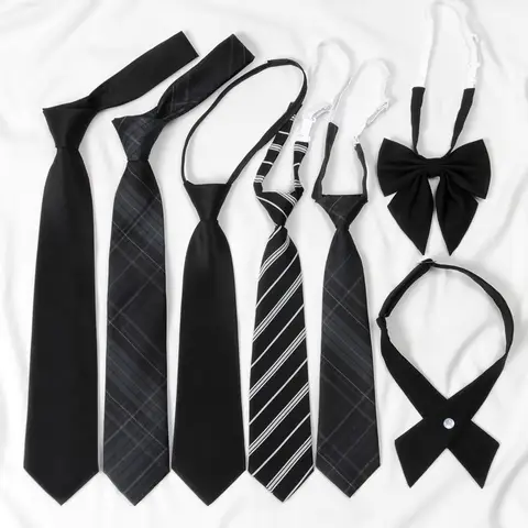 Black College Style Tie-Free Bow Tie Cross Collar Student Shirt Uniform Lazy Collar Accessory New Style