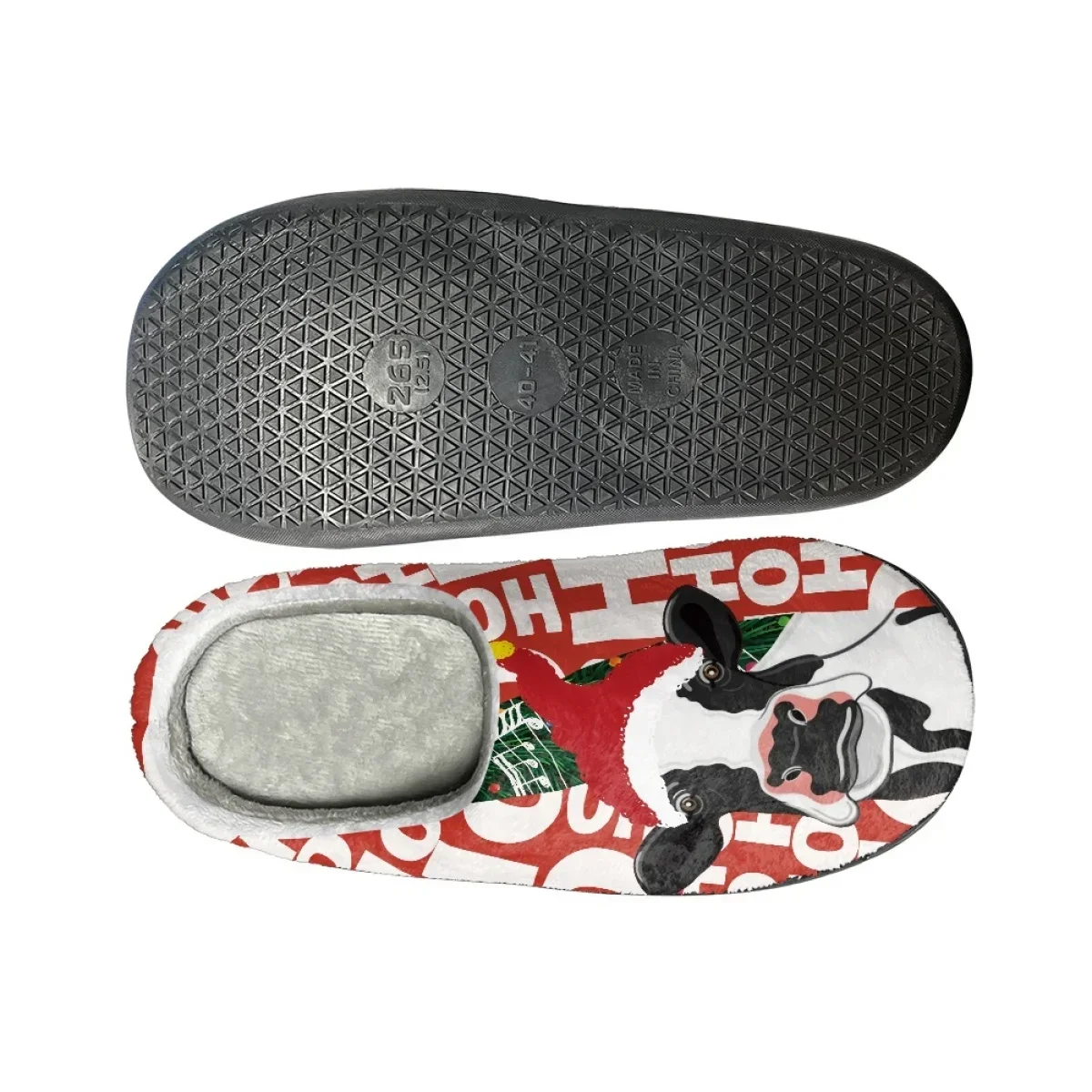 Pantoufles plates d'intérieur coordonnantes pour hommes, conception de chien de Noël, chaussures confortables pour couples, pantoufles en coton pour la maison, impression sur demande, chaud, hiver