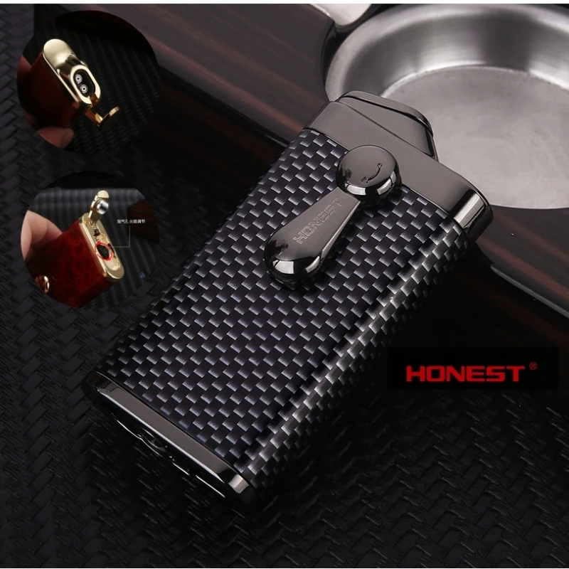 HONEST Windproof Dual Direct-flush Metal Gas Lighter Premium Cigar Special Metal Rocker Outdoor Camping Lighter Men Luxury Gift