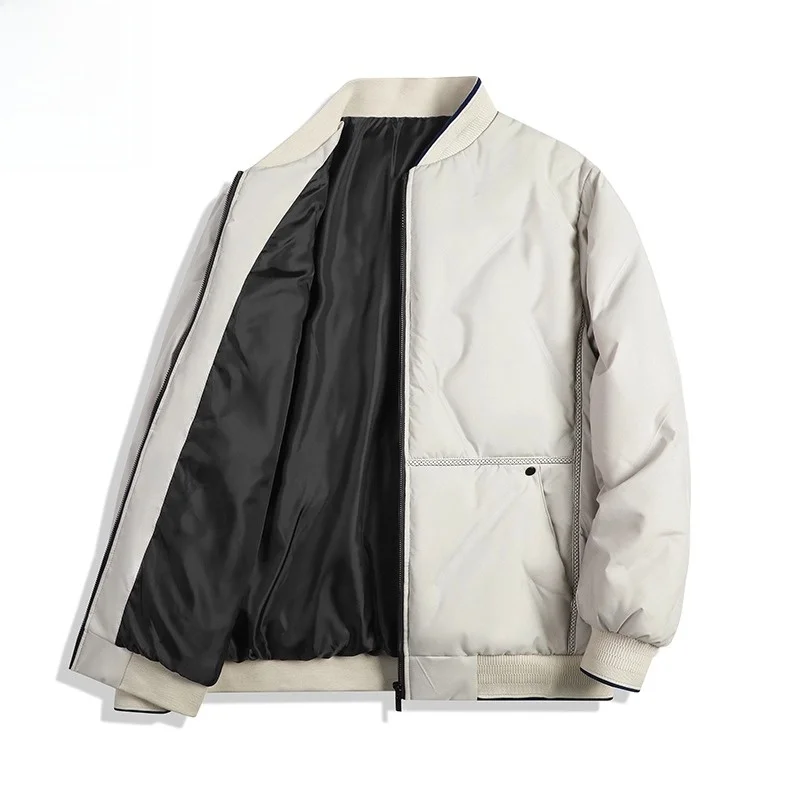 

Men's Thiened down Cotton Jaet Stand Collar Workwear Trendy Brand Regular Sle Coat Long Sve Zipper Closure Color