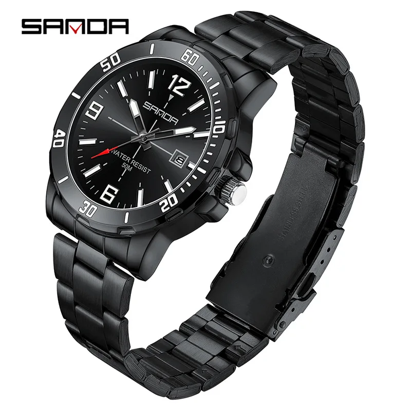 SANDA 3265 Reloj de cuarzo para hombre Reloj de pulsera con calendario y banda impermeable con luz nocturna y esfera grande simple y moderno