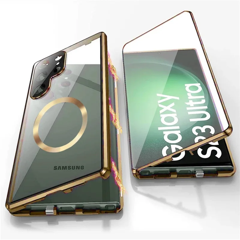 

Phone Case for Samsung Galaxy S23 S24 FE S25 Ultra 360° with Lens Full Protection Magnetic Metal Frame + Tempered Glass Cover