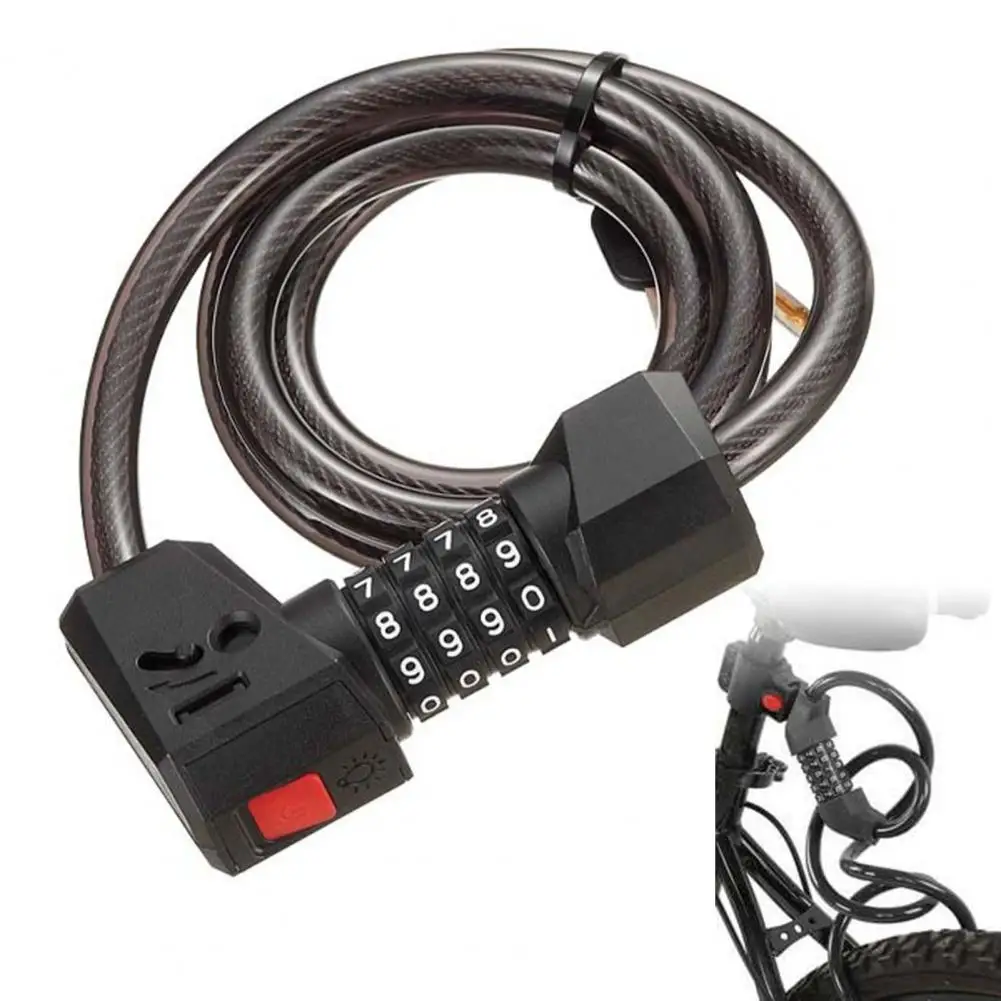 Bike Lock Led Light Bicycle Lock with 4 Digit Resettable Combination for Shear-resistant Universal Bike Cable Security Thickened