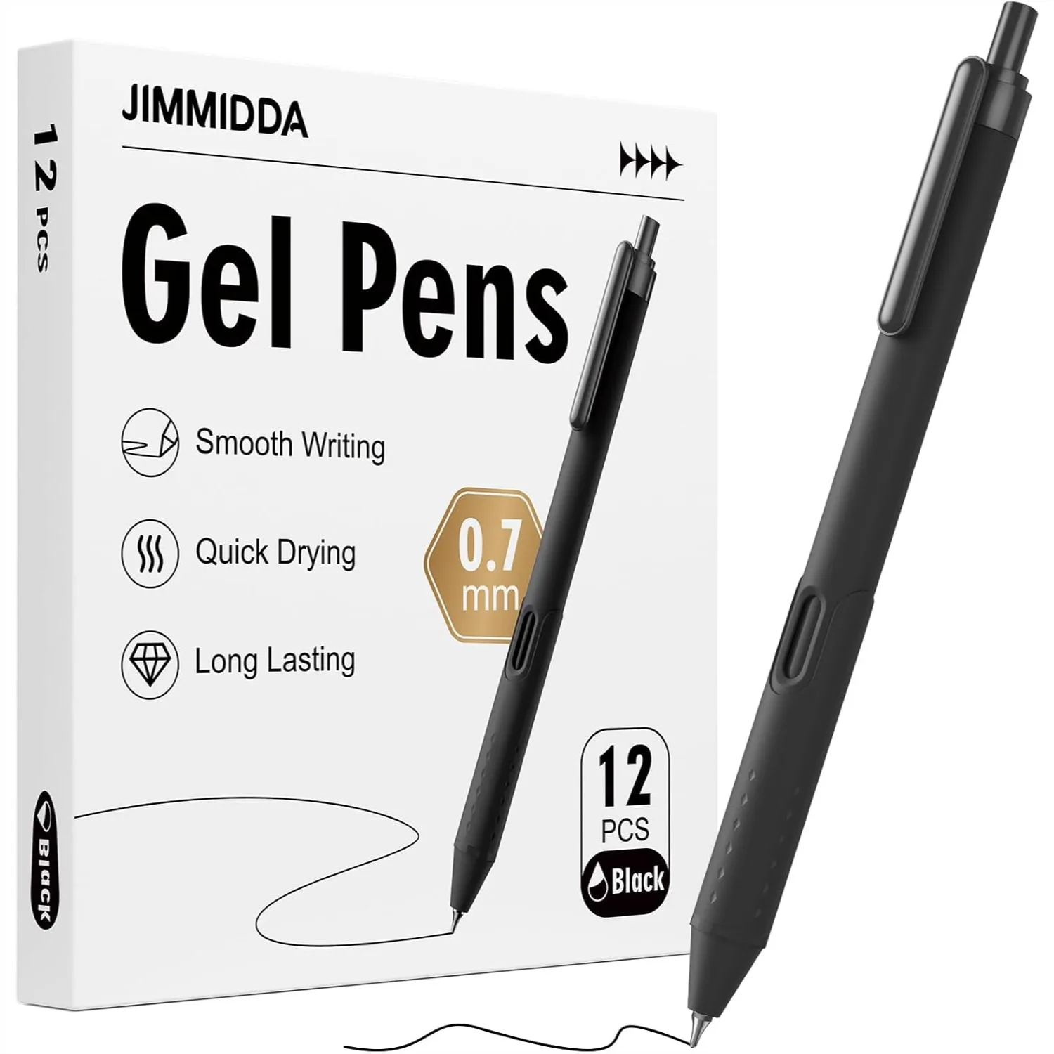 

Gel Pens 0.7mm - 12 Pack Smooth Quick-Drying Retractable Black Ink for Journaling Office School