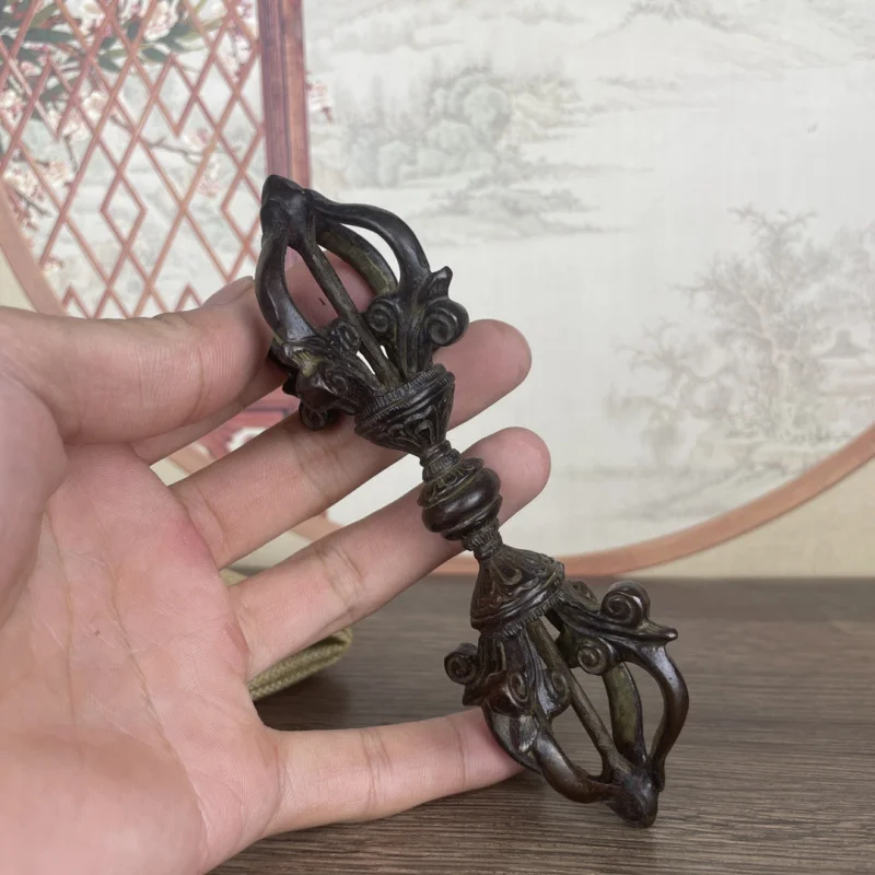 

Antique Copper Split Vajra Handheld Ornament Gift Vintage Chinese Style Home Decor Collectible Old Patina