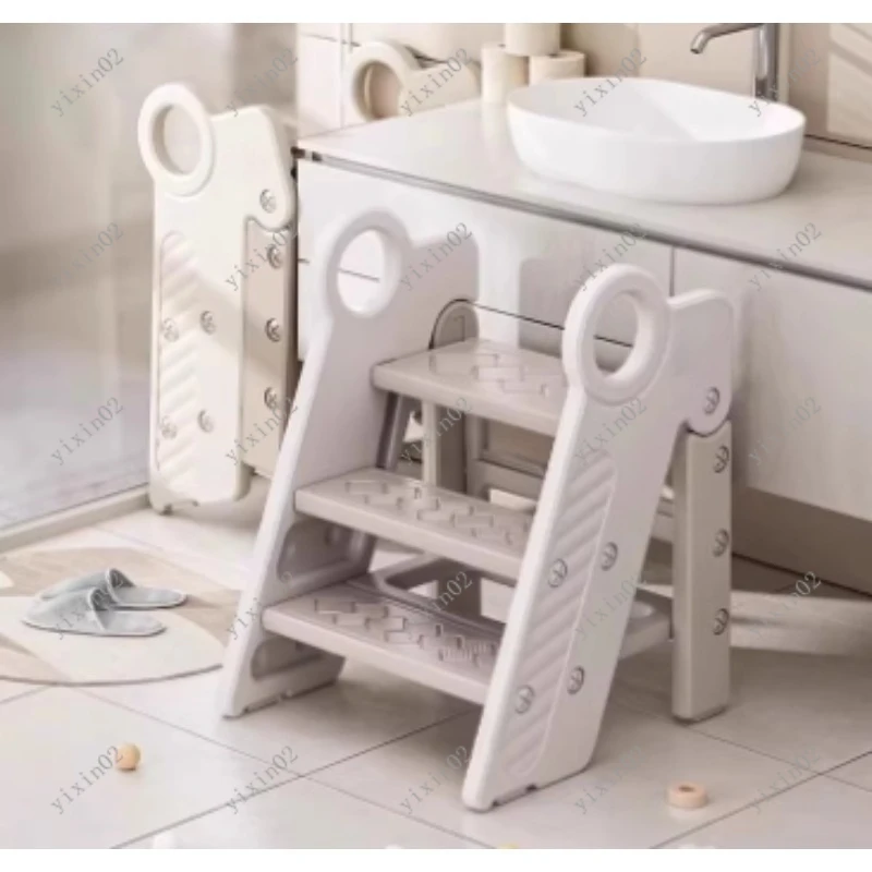 Adjustable Non-Slip 3-Step Foldable Stool for Bathroom Sink Use - Safety Height Step-Up Stool