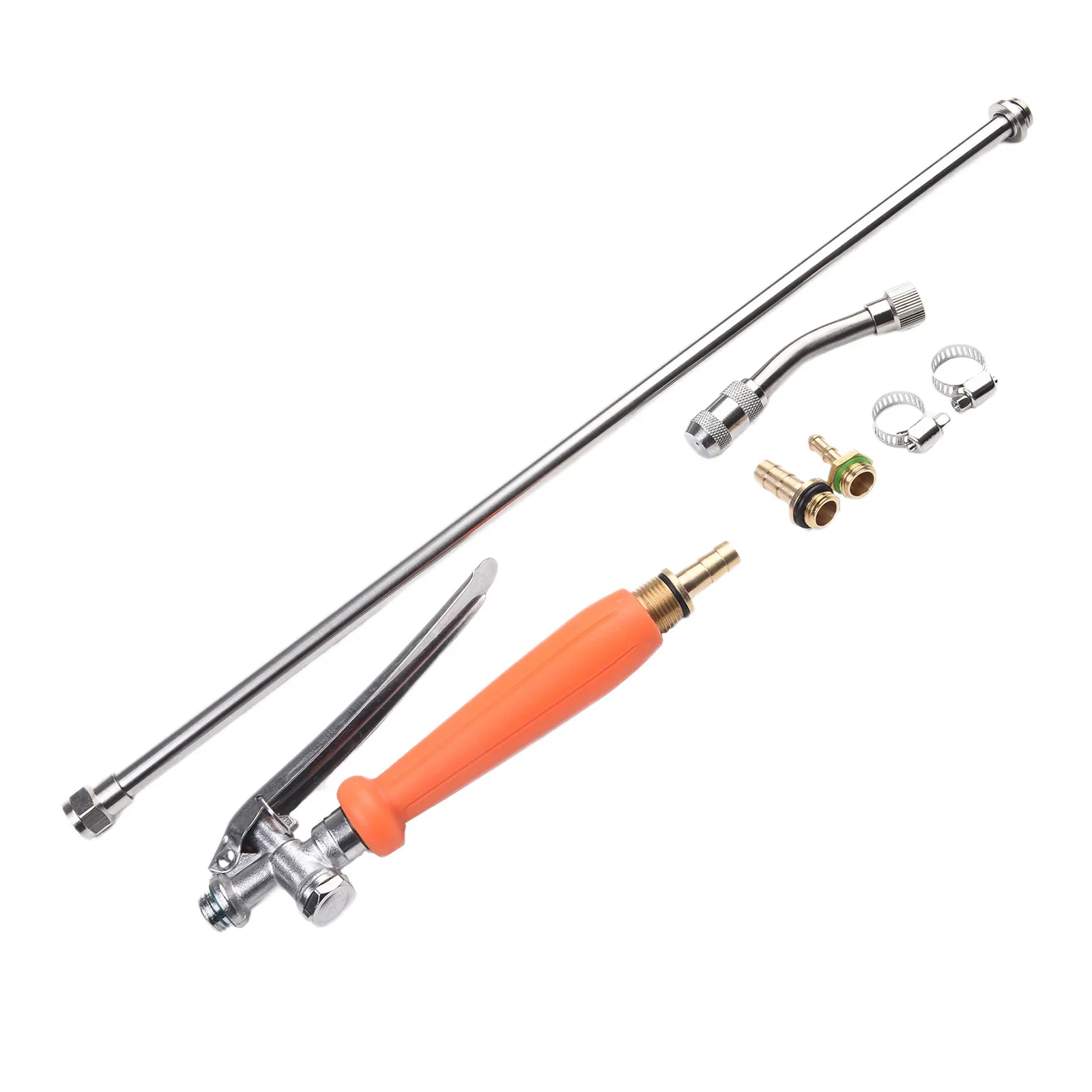 

Stylish Sprayer Wand With Brass Barb Replacements Compatible With 1/4 & 3/8 Hoses Locking Handle Orange/Silver