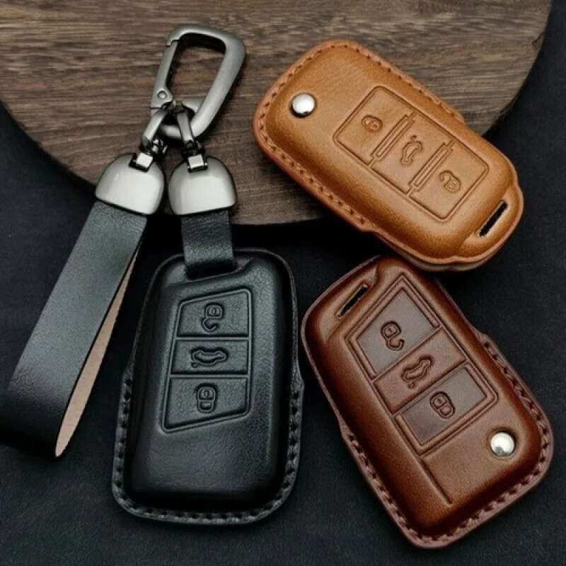 غطاء حافظة مفاتيح السيارة من الجلد الطبيعي A+ لهاتف VW Teramont B8 Arteon Jetta Passat Atlas #6
