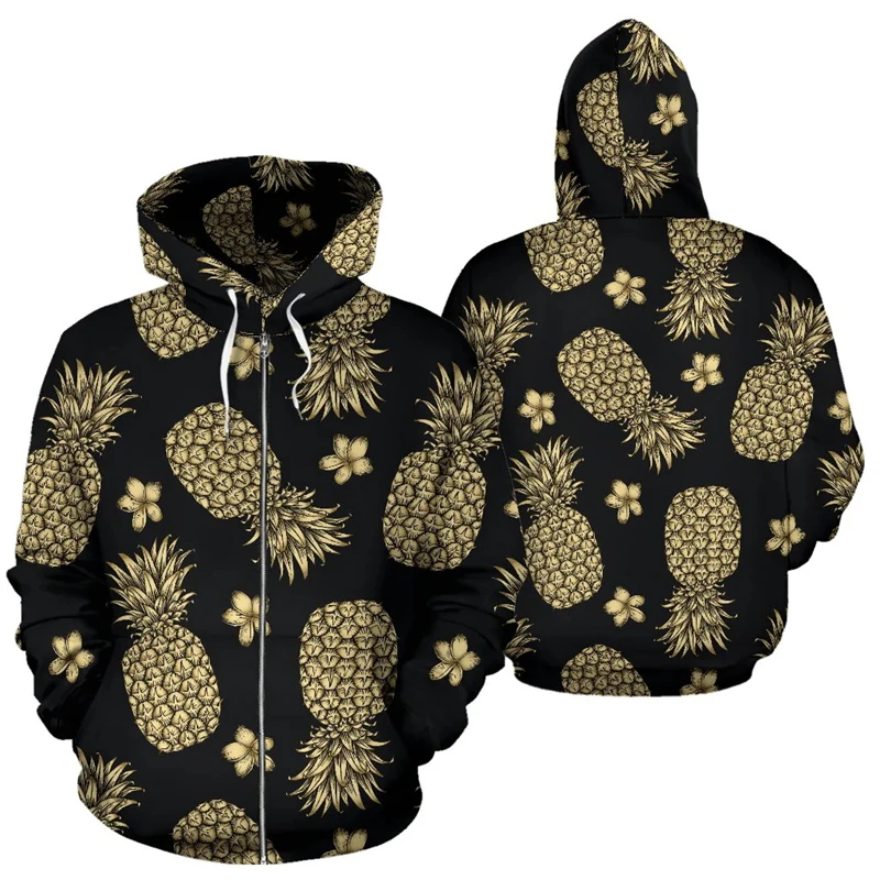 3D Weeds Leaf Print Zip Up Hoodies Men Oversized Harajuku Y2k Hooded Pullovres Women Clothes Streetwear Fashion Pineapple Coats