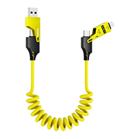 4-in-1 Spring Fast Charging Cable, 65W USB-C PD Multi Fast Charging Cable, 1.2-meter/4-foot Winding Retractable Charging Cable