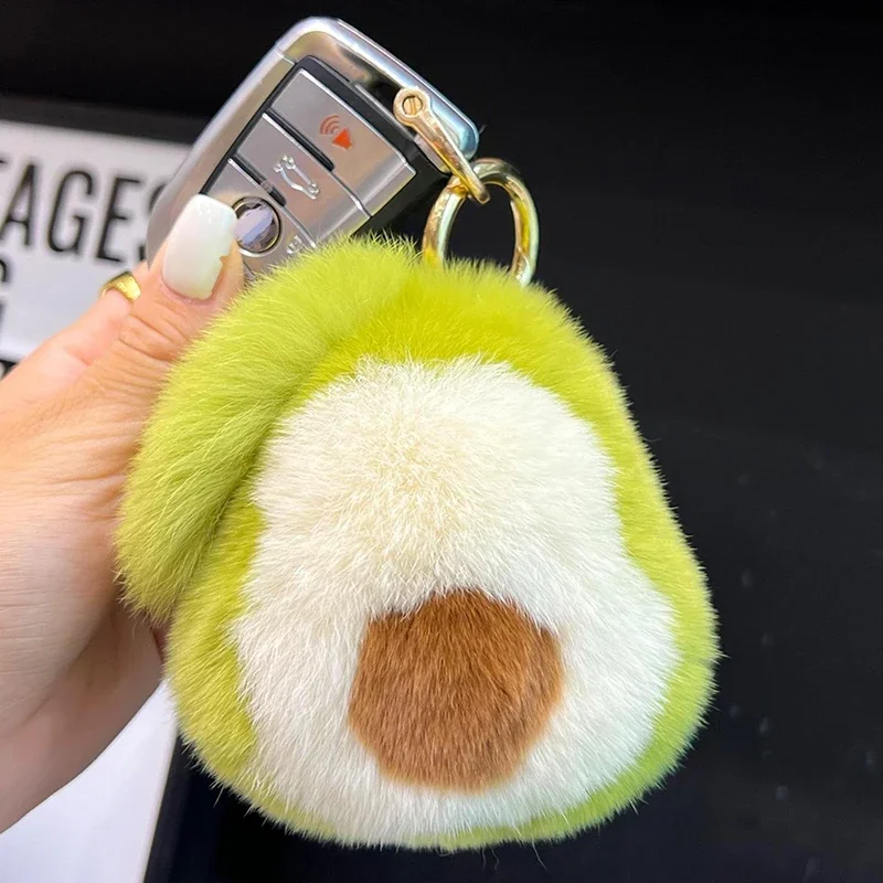 2026 IN stock Cute Imitation Rex Rabbit Fur Avocado Car Keychain Pendant Kawaii Girl Gift Plush Doll Backpack Bag Pendant