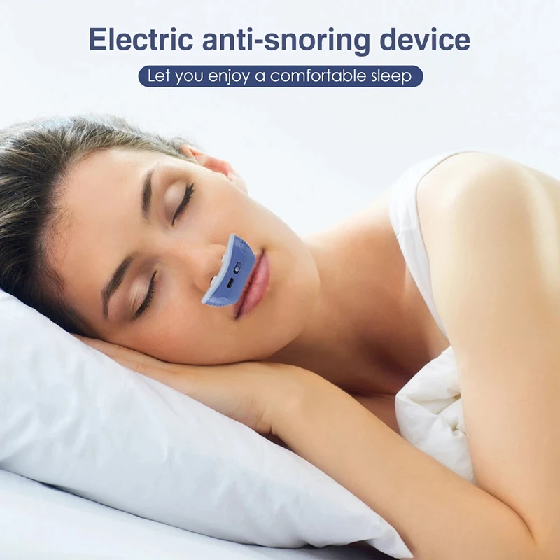 Blue/White Micro Electric Noise Anti Snoring Device Sleep Apnea Stop Snore Aid Stopper Smart EMS Pulse Sound