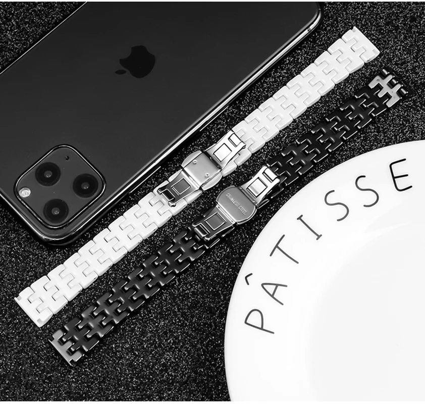 Voor Armani Ar1485/1486/1487/1479/1480 Horlogeband Zwart Wit Keramische Horlogeband 14Mm Platte Mond Hoge Kwaliteit Horlogebandje