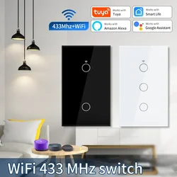 Tuya Smart Switches US Neutral Wire/No Neutral Wire Required 1/2/3/4 Gang WiFi Touch Light Switch Work with Alexa Google Home