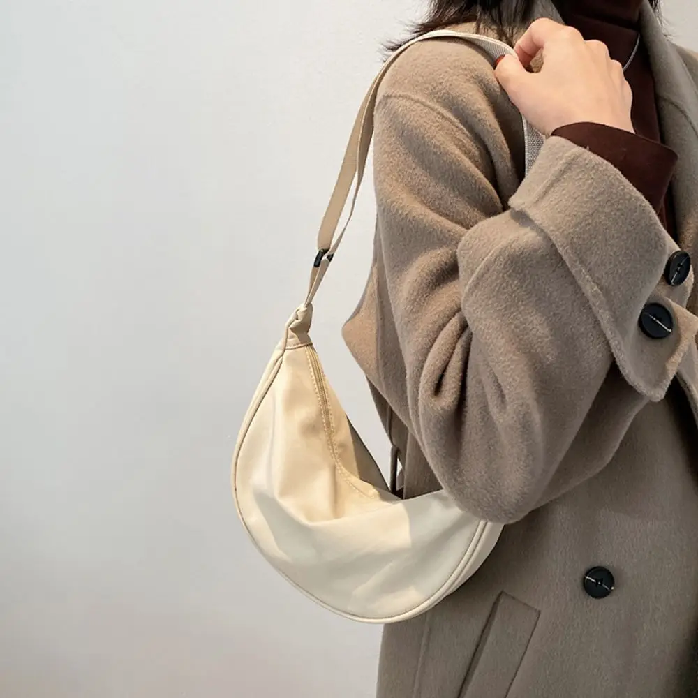 Bolsos de un solo hombro de lona de nailon sólido para niñas, bolsos de Dumpling coreanos, bolso cruzado, bolsos de mensajero para mujeres, temperamento de moda