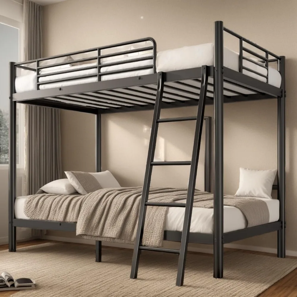 

Twin Over Twin Bunk Bed with Stairs, Heavy Duty Metal Bunk Beds for Teens Adults, Space Saving Design, No Box Spring Needed