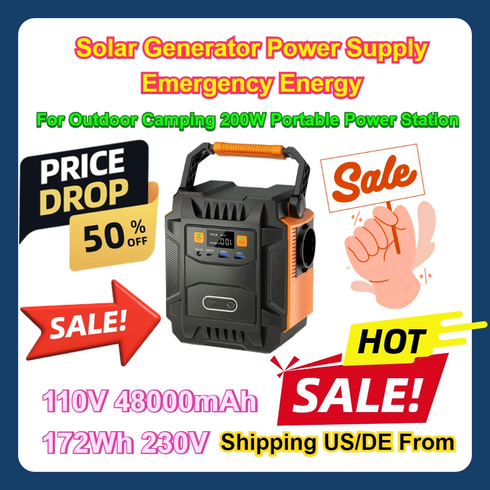 

172Wh 230V Solar Generator Power Supply Emergency Energy 110V 48000mAh For Outdoor Camping 200W Portable Power Station