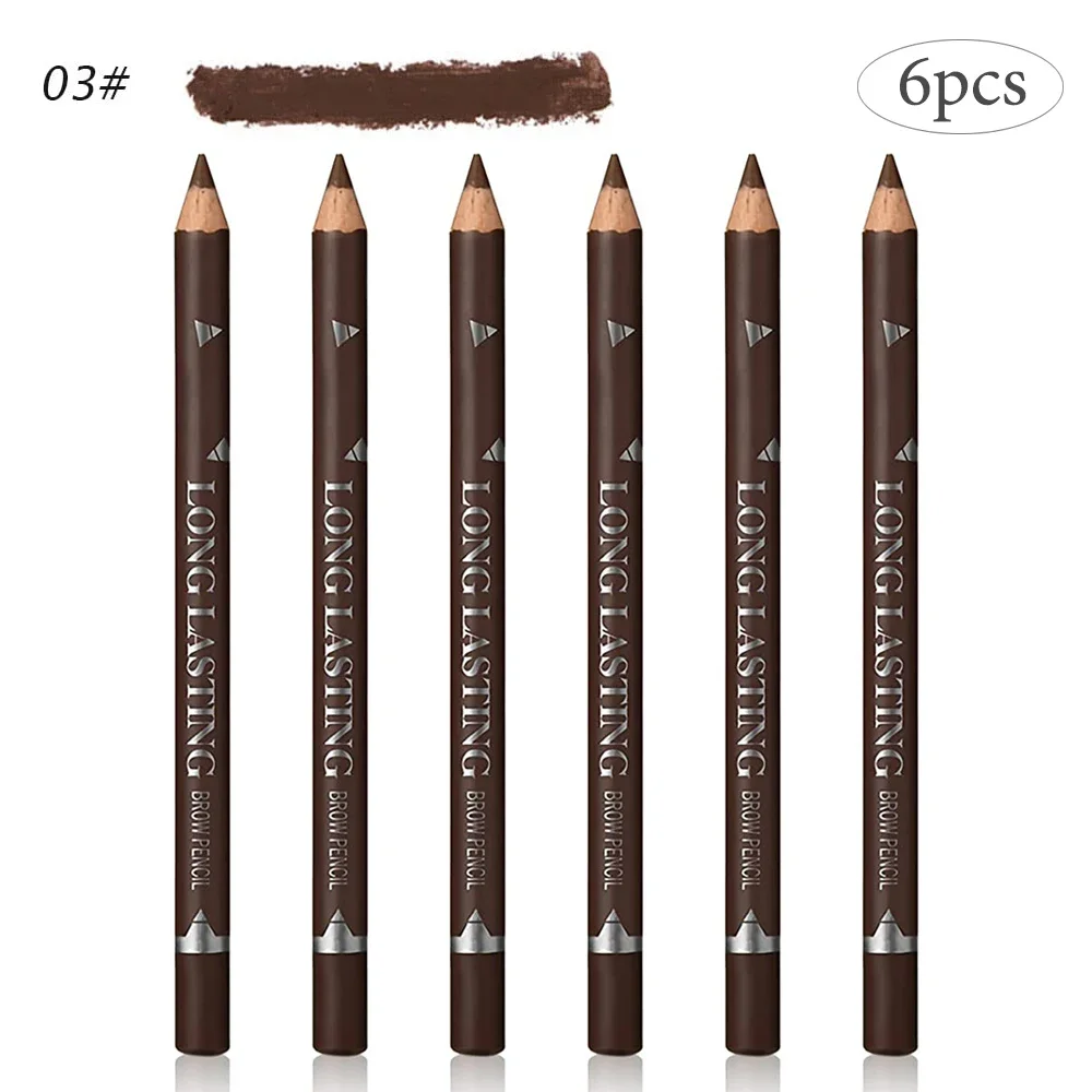 6/12 pçs lápis de sobrancelha à prova dwaterproof água profissional feminino caneta de maquiagem dos olhos cor fácil natural preto marrom cosméticos beleza sobrancelha ferramenta
