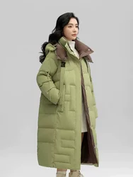 Women's Down Jacket Winter New Outerwears Color Clash Patchwork Hooded Puffer Coats Thick Warm Snow Wear Women's Long Parker