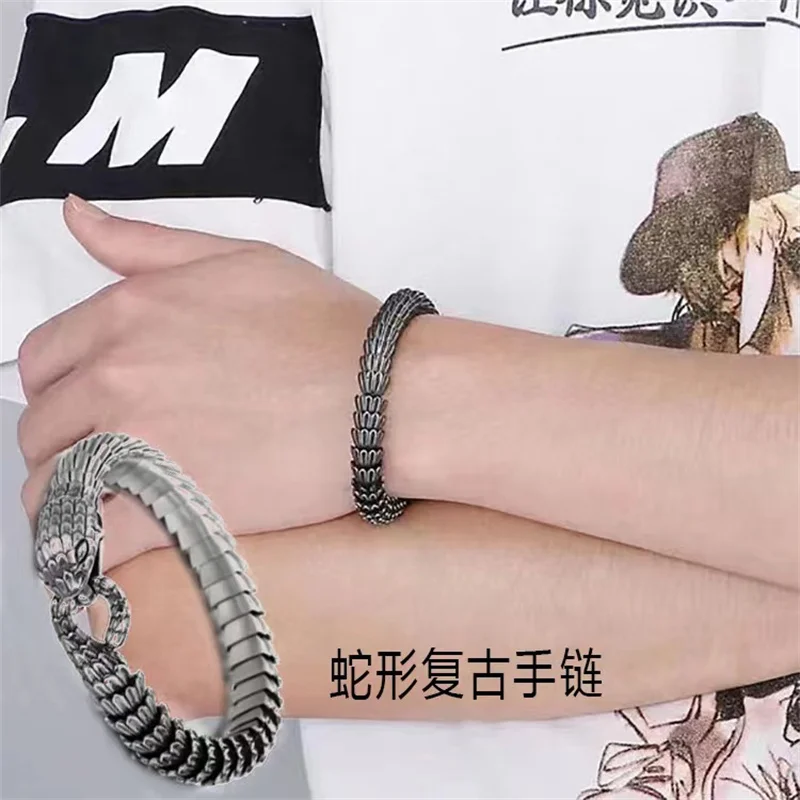 

New S925 Silver Vintage Snake Bracelet Personalized Snake Bone Bracelet Male Aggressive Advanced Cool Trend