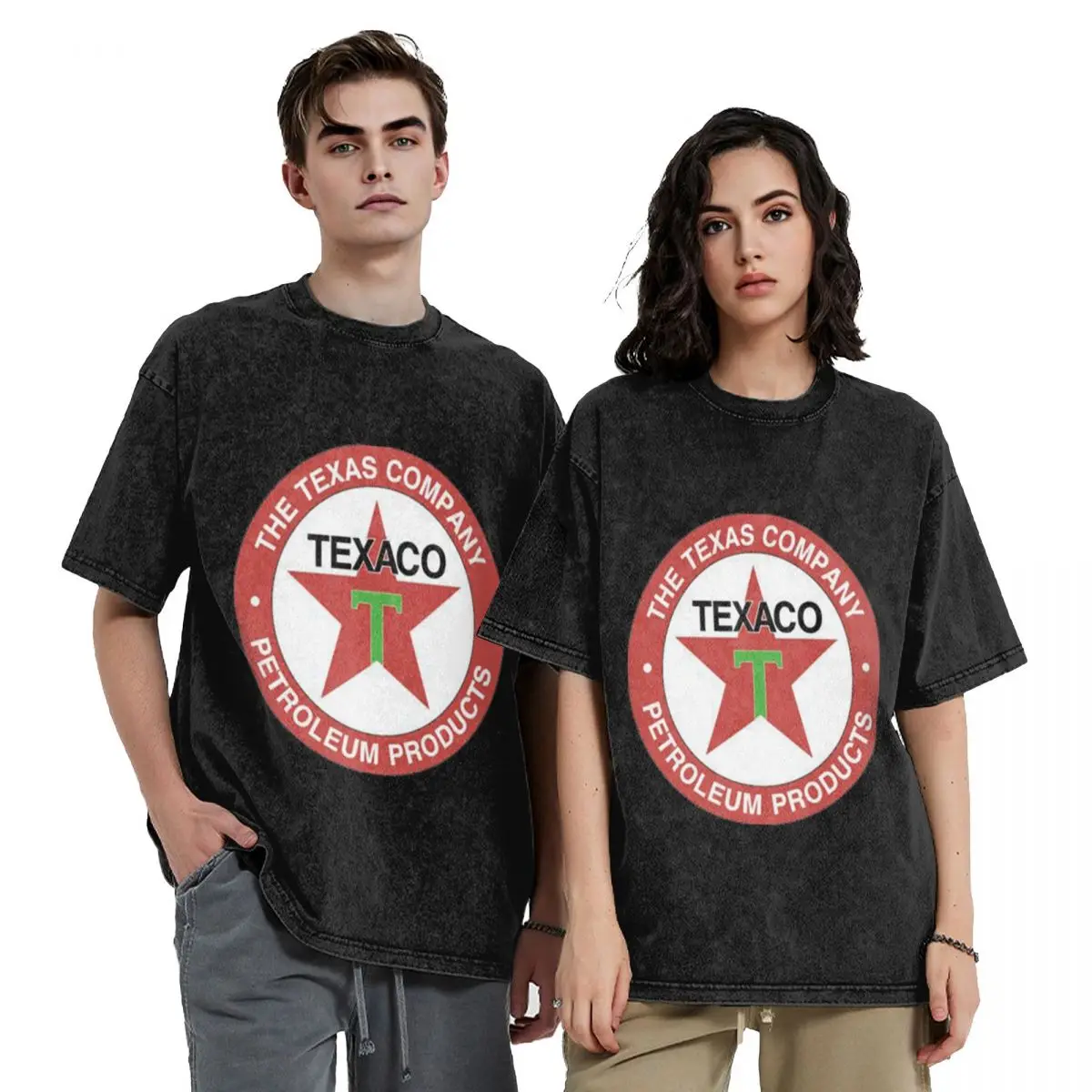 Vintage Texaco Logo Hip Hop Short Sleeve T-Shirts Washed Tops Tees Streetwear T Shirt Casual for Men Women