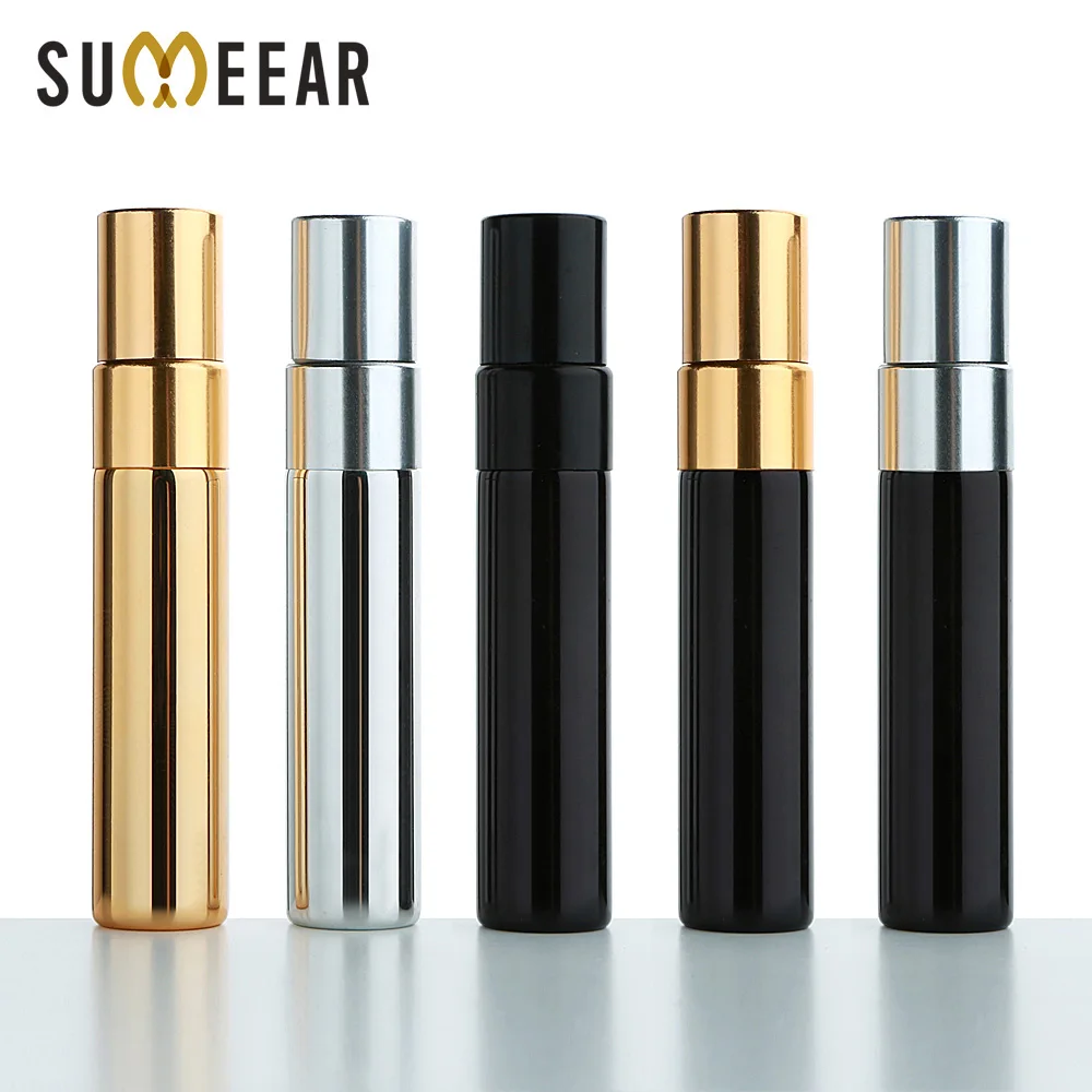 

50/100 PCS/Lot 5ml Mini Perfume Bottle Aluminium Spray Atomizer Bottles Sample Empty Gold Silver Black Glass Vials