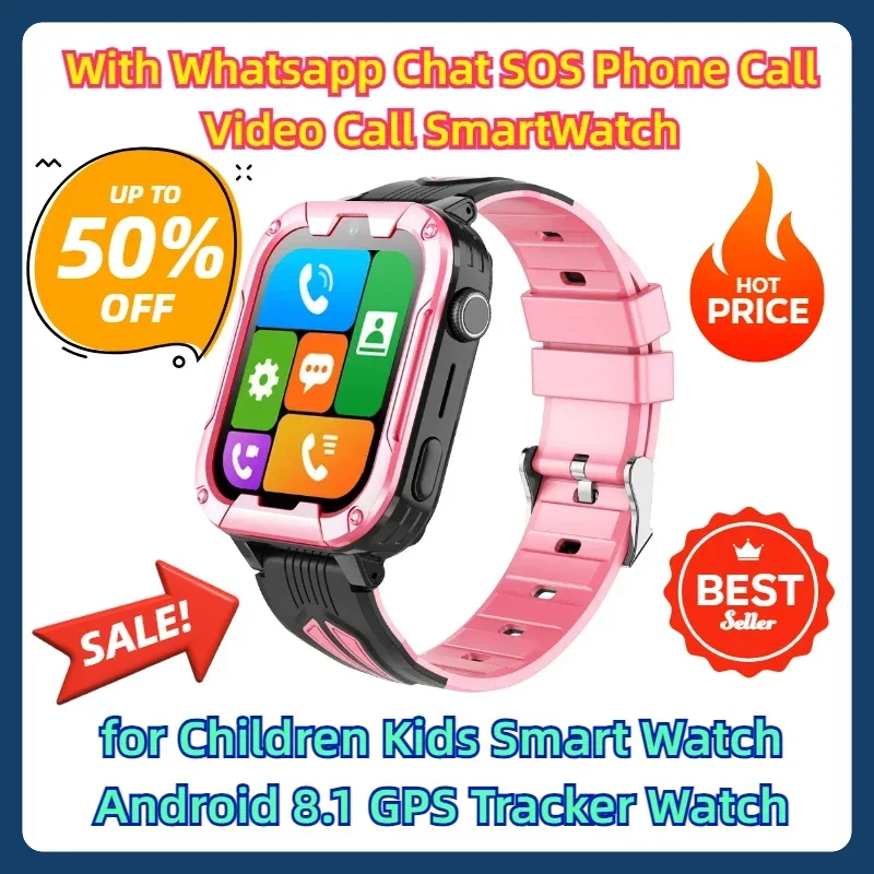 

With Whatsapp Chat SOS Phone Call Video Call SmartWatch for Children Kids Smart Watch KT32 Android 8.1 GPS Tracker Watch